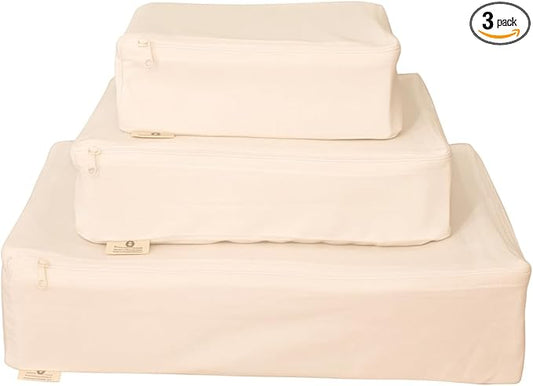 Packing Cubes Bag Pure Canvas Travel Organizers with Durable YKK Zippers for Clothes, Shoes & Luggage Storage (Set of 3 (1 Small, 1 Medium, 1 Large), Off-White)