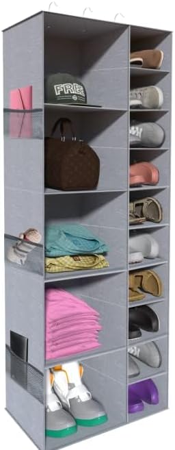 coastal rose Hanging Shoe Closet Storage Organizer, 15 Sections Closet Organizers and Storage Shelves Shoe Rack Holder Hanger, Grey