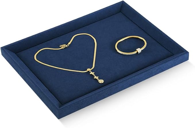 Premium Velvet Blue Jewelry Tray - Flat Microfiber Tray for Men's Watch, Necklace, Ring, Pendants
