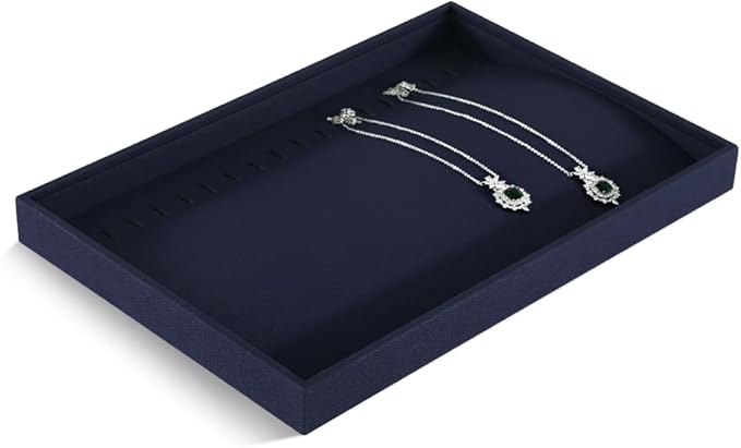 Linen Stackable Bracelet Necklace Storage Tray, Pendant Long Chain Jewelry Display Tray, Jeweler Shop Counter Showcase Table Top Organizers, Makeup Table Drawer Insert Jewelry Tray