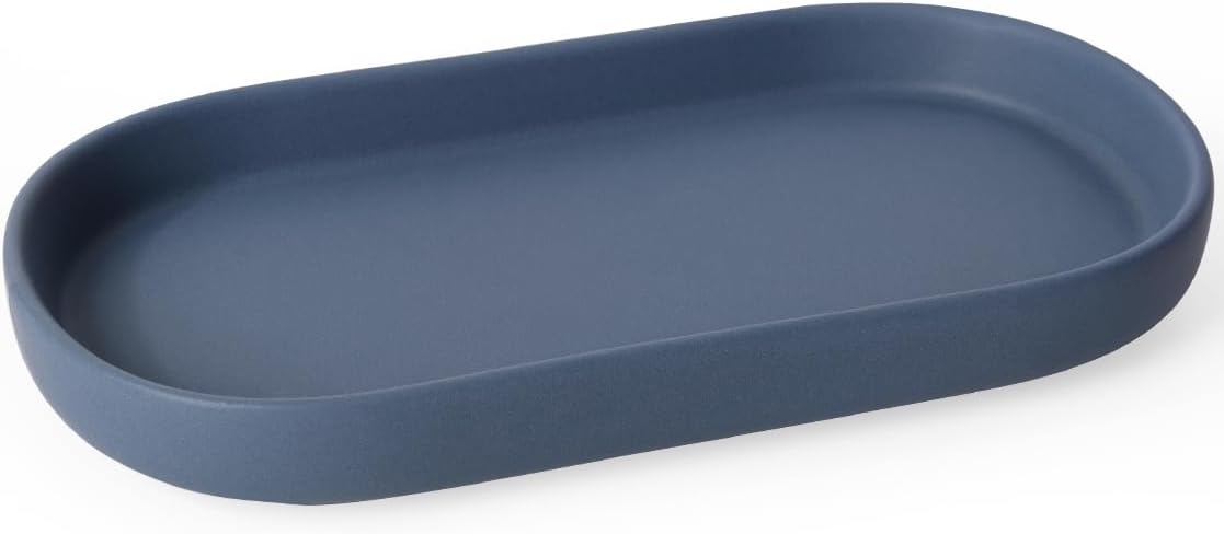 INGOFIN 7" Ceramic Bathroom Vanity Tray- Bathroom Organizer Countertop Tray for Perfume, Jewelry, Candles, Small Kitchen Counter Soap Tray, Decorative for Bathroom Vanity, Toilet Tank, Blue