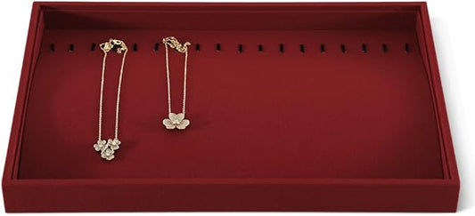 Linen Stackable Bracelet Necklace Storage Tray, Pendant Long Chain Jewelry Display Tray, Jeweler Shop Counter Showcase Table Top Organizers, Makeup Table Drawer Insert Jewelry Tray
