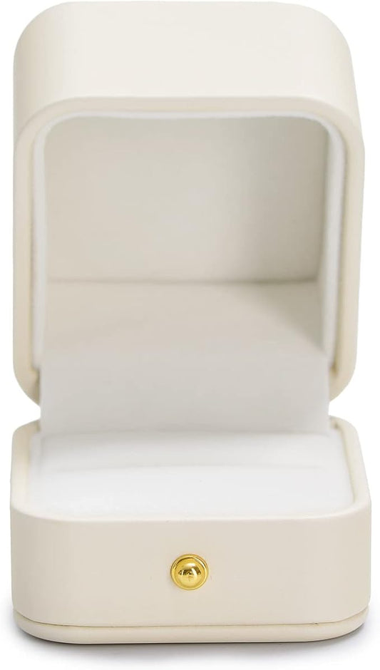 Oirlv Elegant White Ring Box Leather Engagement Ring Box Jewelry Gift Box for Wedding Proposal Velvet Interior Ring Case