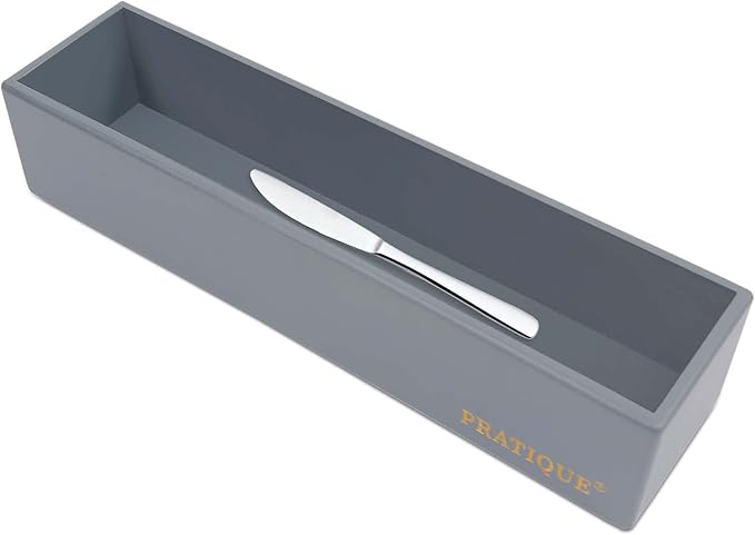 Bamboo Drawer Organizer - Kitchen Utensil Organizer Silverware Tray Cutlery Holder，Office Desk Supplies and Accessories,12 * 3 * 2.6,Grey