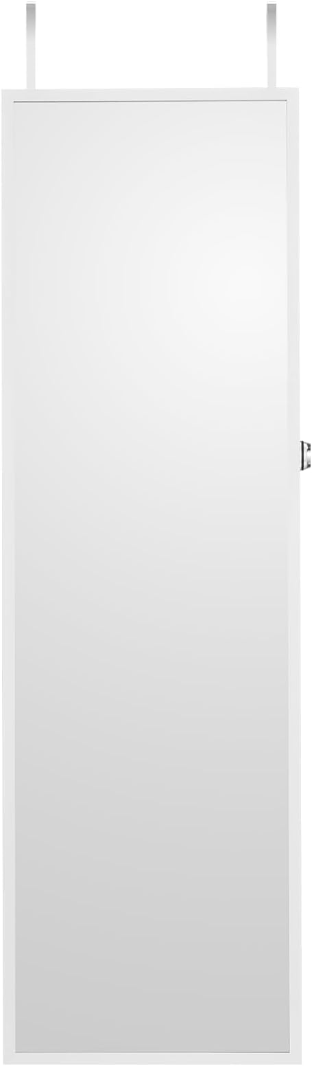 VEVOR Mirror Jewelry Cabinet, 47.2-Inch Tall Lockable Jewelry Armoire with Full-Length Mirror, Wall/Door Mounted Organizer with LED Lights and Velvet Lining, White