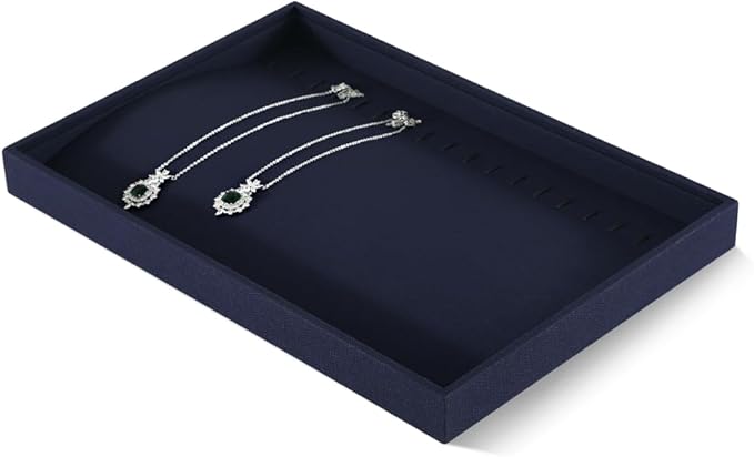 Linen Stackable Bracelet Necklace Storage Tray, Pendant Long Chain Jewelry Display Tray, Jeweler Shop Counter Showcase Table Top Organizers, Makeup Table Drawer Insert Jewelry Tray