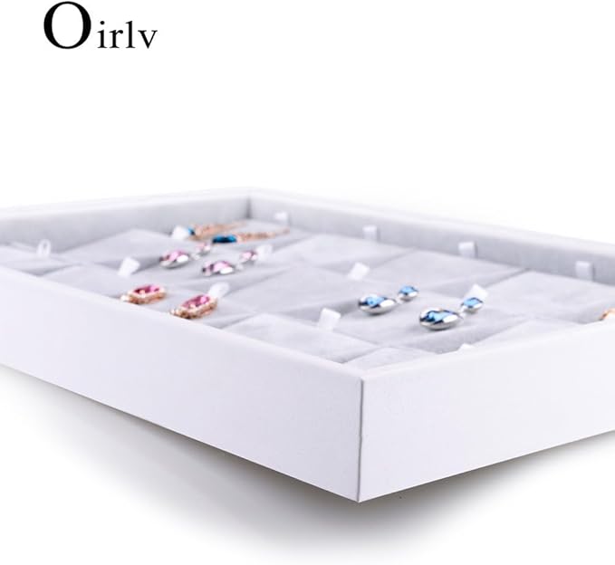 Oirlv Velvet Jewelry Organizer Trays Stackable Showcase Jewelry Display Storage Tray (15 Grids Earrings)