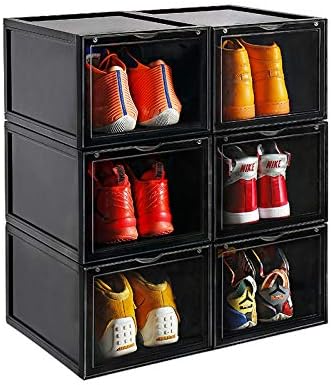 AOTENG STAR Storage Shoes Box Womens Mens Shoe Storage Display Box Plastic Foldable Stackable Shoe Container Clear Closet Shelf Shoe Organizer-3 Pack