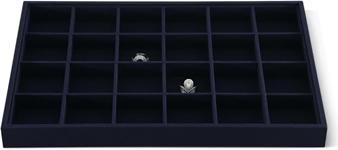Linen 24 Grid Stackable Rings Earrings Display Tray, Brooch Ear Stud Cufflinks StorageTray, Jeweler Shop Counter Showcase Table Top Organizers, Makeup Table Drawer Insert Jewelry Tray