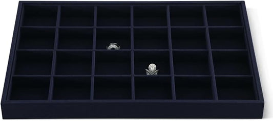Linen 24 Grid Stackable Rings Earrings Display Tray, Brooch Ear Stud Cufflinks StorageTray, Jeweler Shop Counter Showcase Table Top Organizers, Makeup Table Drawer Insert Jewelry Tray
