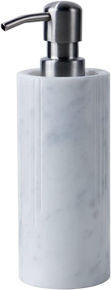 Luxurious White Marble Soap Pump Dispenser for Countertop, Bathroom & Kitchen, Hand or Dish Liquid Soap/Lotion 304 Steel Pump Bottle, Italy Carrara, Vanity