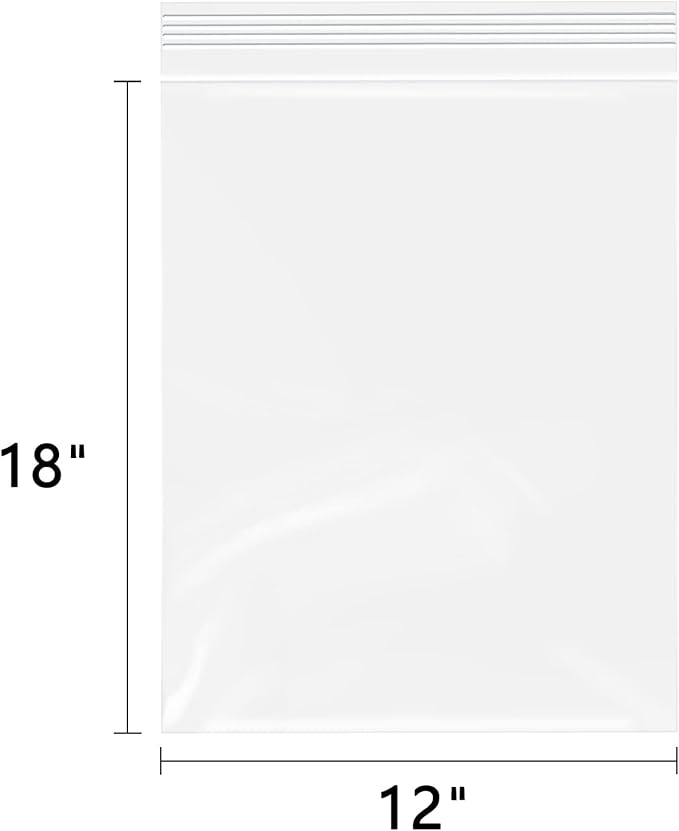 12" x 18"(100 Count) Large Zip Plastic Poly Bags - 2 Mil Clear Reclosable Zipper Bags for Prints, Photos, Documents, Clothing, T-Shirt, Storage