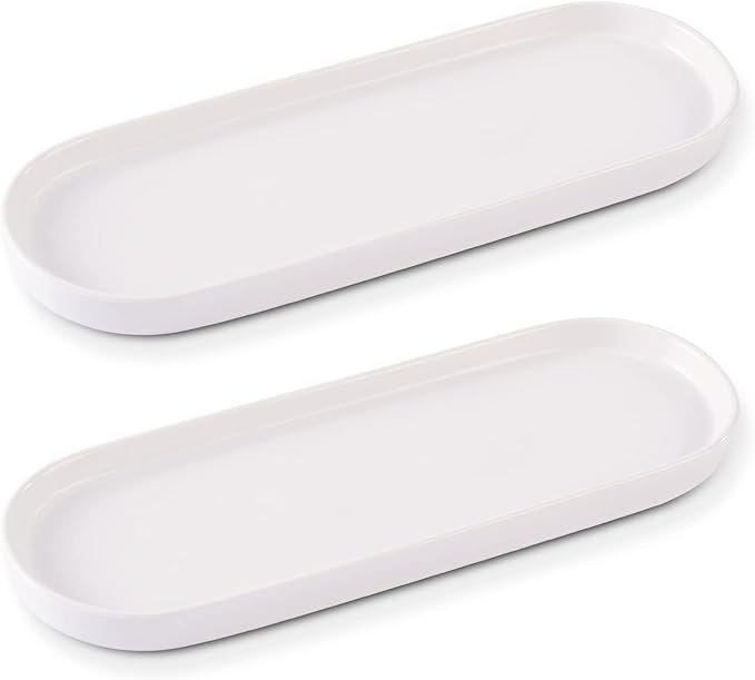 Ceramic Sink Tray, Suit for Bathroom Counter, Bathtub, Cosmetics Dish, Candle, Perfume Shampoo Liquid Soap Tray Simple Style Design Suit for Bathroom and Kitchen (2pcs White)
