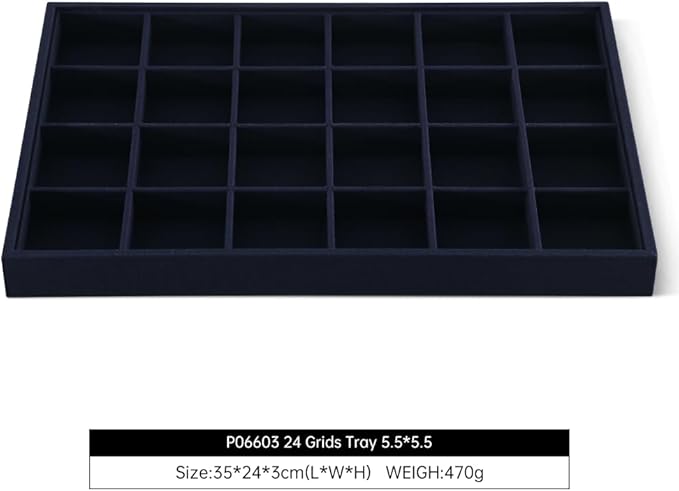 Linen 24 Grid Stackable Rings Earrings Display Tray, Brooch Ear Stud Cufflinks StorageTray, Jeweler Shop Counter Showcase Table Top Organizers, Makeup Table Drawer Insert Jewelry Tray