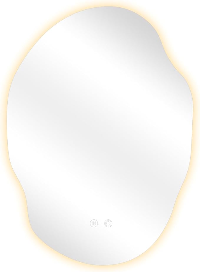 Asymmetrical Bathroom Mirror with Lights,Irregular LED Bathroom Vanity Mirror with Backlit,Anti-Fog,3 Colors and Dimmable Light with Memory,Hardwired Supported[Horizontal/Vertical] 35" H x 25" W