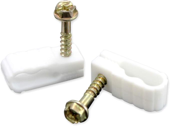 STEREN Coaxial Cable Clips - Cable Holder - Wire Clips - Siding Clips for Hanging - Cord Holder for Desk - Cable Clamps - Cord Clip - Wire Organizer Clips - Tv Mount Screws - White - 10 Pack