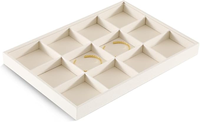 Linen 12 Grid Stackable Bangle Storage Tray, Bracelet Watch Display Tray, Jewelry Shop Counter Showcase Table Top Organizers, Makeup Table Drawer Insert Jewelry Tray