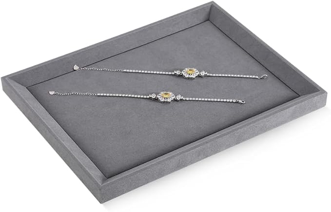 Velvet Jewelry Tray, Microfiber Tray,Premium Silver Jewelry Flat Tray,Felt Jewelry Organizer Trays For Watch,Necklace,Ring,Pendants