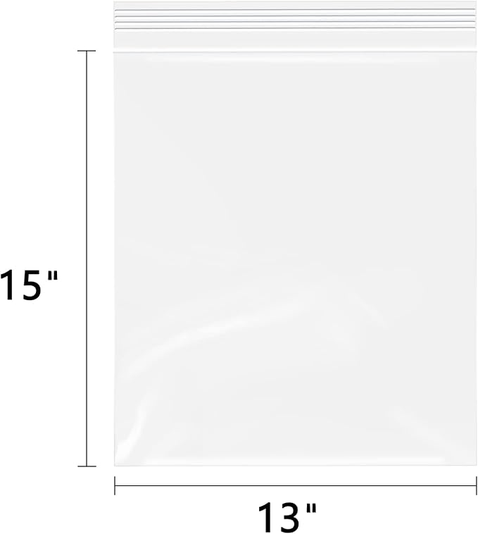 13" x 15"(200 Count) Large Zip Poly Bags - Clear Plastic Reclosable Storage Zipper Bags 2 Mil for Clothing, T-Shirts, Pants