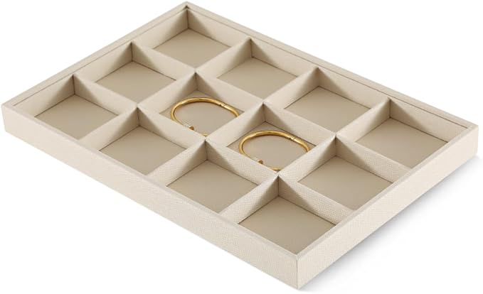 Linen 12 Grid Stackable Bangle Storage Tray, Bracelet Watch Display Tray, Jewelry Shop Counter Showcase Table Top Organizers, Makeup Table Drawer Insert Jewelry Tray