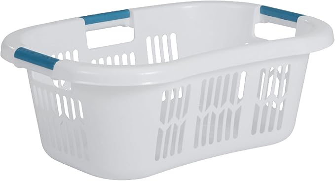 Rubbermaid 2.1-Bushel Small Hip-Hugger Portable Plastic Laundry Basket with Grab-Through Handles, White (3-Pack)