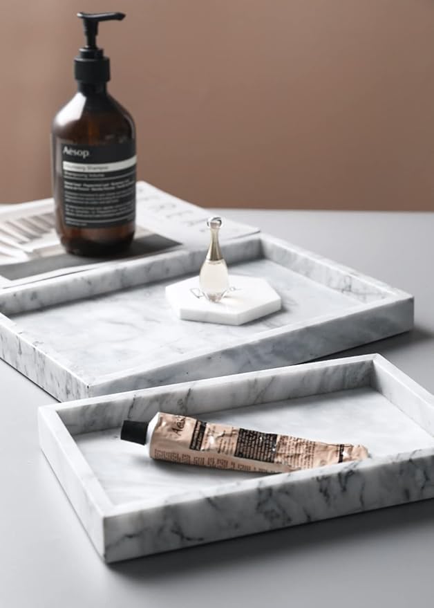 10" x 6" Moreast Real Natural Marble Vanity Tray, Genuine Marble Storage Tray for Home Decor, Large Stone Tray for Bathroom/Kitchen/Vanity/Dresser, Non-Resin/Non-Ceramic, 10 x 6 inch