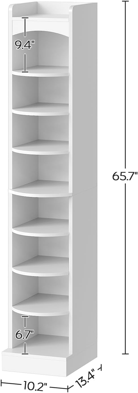 9-Tier Tall Shoe Rack, Wooden Shoe Storage Organizer, Narrow Shoe Cabinet with Removable Shelves for Small Spaces, Holds 18 Pairs of Shoes, for Entrance, Hallway, White SS02WT