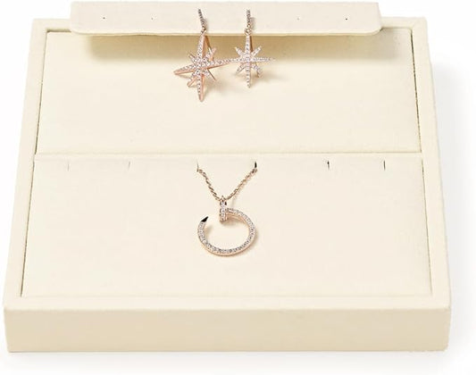 Oirlv Microfiber Jewelry Display Storage Tray Pendant Stud Earrings Tray Organizer Necklace Stud Earrings Jewelry Plate Necklace Holder(Beige)