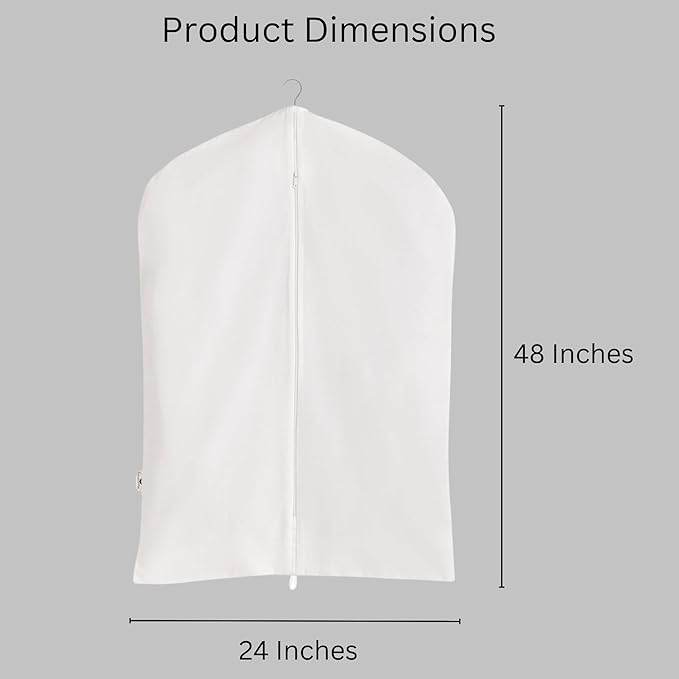 Garment Bag for Hanging Clothes – Organic Cotton Suit & Coat Cover with Zipper | Breathable Closet Organizer for Travel & Storage (24"x48"), Off-White)