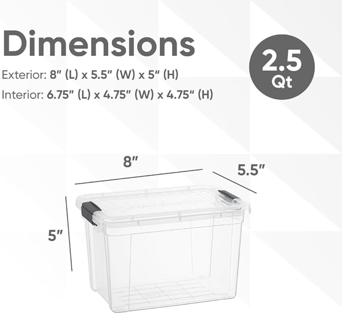 Superio Clear Storage Box with Lid, 2.5 Quart Plastic Container Bins for Organizing, Stackable Crates, BPA Free, Non Toxic, Odor Free, Organizers, 18 Pack