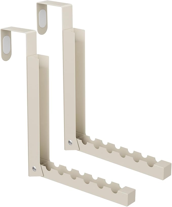 BAKON Over The Door Hanger Folding Clothes Drying Rack, Folding Hanging Coat Rack for Indoor Laundry Room Compact Small Space Foldable Portable Clothing Hanger Hook Collapsible-2 Pack (Beige)