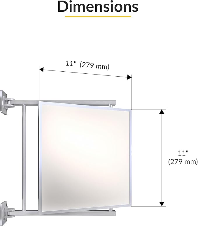 Brixwell PNV11CH 11" W x 11" H Pivot-N-Vue Double Hinged Mirror Square Polished Chrome