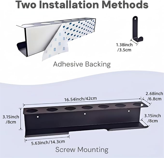Dyson Airwrap Holder, Aluminum Dyson Airwrap Wall Mount with 7 Custom Slots&Cable Hook, Dyson Organizer Wall Mounted for Bathroom Salon Adhesive or Screw Black PTALSEAW