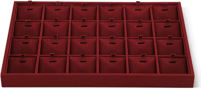 Linen Stackable Necklace Storage Tray, 24 Grid Pendant Display Tray, Jewellery Shop Counter Showcase Table Top Organizers, Makeup Table Drawer Insert Jewelry Tray