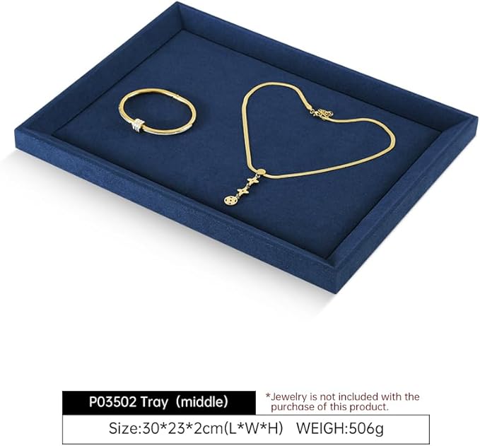 Premium Velvet Blue Jewelry Tray - Flat Microfiber Tray for Men's Watch, Necklace, Ring, Pendants