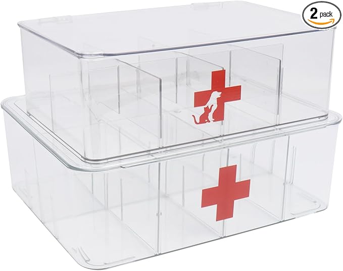 First Aid Box Clear Medicine Organizer Storage Box with Lids, Plastic Medicine Organizer for Bathroom or Kitchen, Medicine Cabinet Organizer with Lid, Portable Medical Box for Home,Office