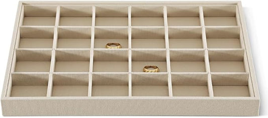 Linen 24 Grid Stackable Rings Earrings Display Tray, Brooch Ear Stud Cufflinks StorageTray, Jeweler Shop Counter Showcase Table Top Organizers, Makeup Table Drawer Insert Jewelry Tray