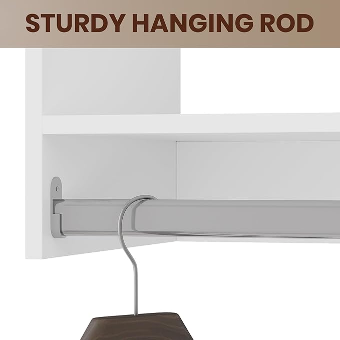 ROOMTEC 19.5" Medium Hanging Closet Unit, Modular Closet System with Hanging Rod, Wardrobe Organizer for Bedroom or Walk-in Closet, Wall Mounted, Customizable Clothes Storage Unit, White