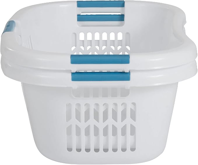 Rubbermaid 2.1-Bushel Small Hip-Hugger Portable Plastic Laundry Basket with Grab-Through Handles, White (3-Pack)