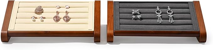 Solid Wood Jewelry Ring Stand Slotted Display Jewelry Ring Showcase Display Organizer Holder for Trade Showcase(Grey)