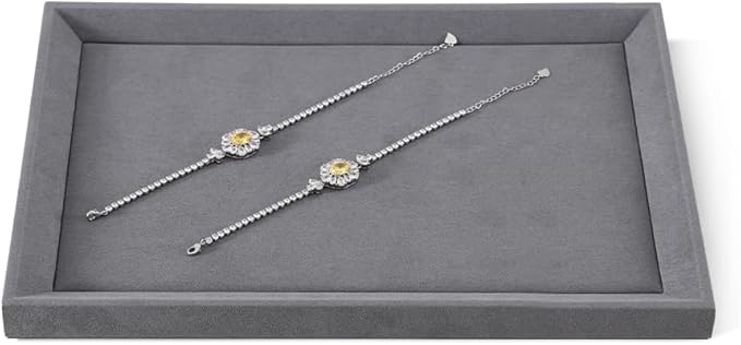 Premium Grey Velvet Jewelry Organizer - Flat Tray for Watch, Necklace, Ring, Pendants