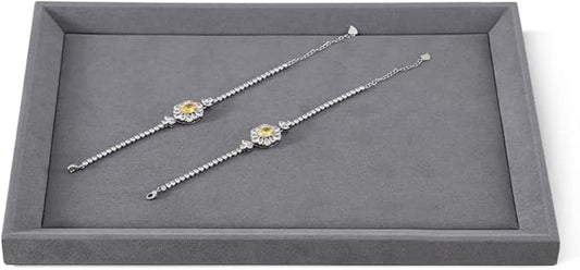 Premium Grey Velvet Jewelry Organizer - Flat Tray for Watch, Necklace, Ring, Pendants
