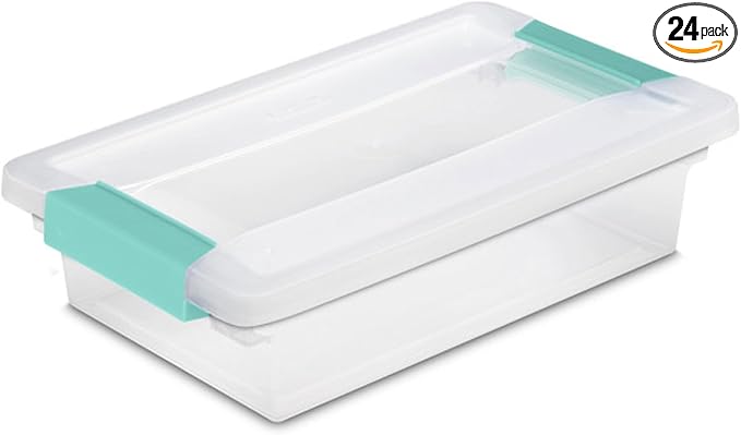 Sterilite 24-Pack Clip Box, Stackable Clear Plastic Bins with Latching Lids, Small - Writing, Arts or Crafts Supplies Storage Containers for Home, Office, Classroom and Workshop Organization