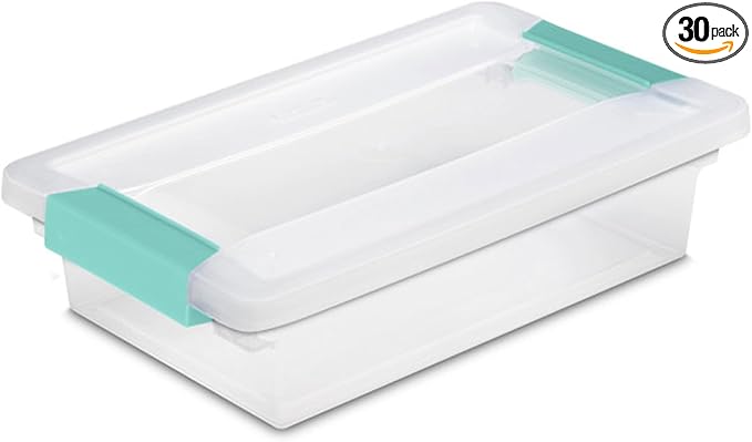 Sterilite 30-Pack Clip Box, Stackable Clear Plastic Bins with Latching Lids, Small - Writing, Arts or Crafts Supplies Storage Containers for Home, Office, Classroom and Workshop Organization