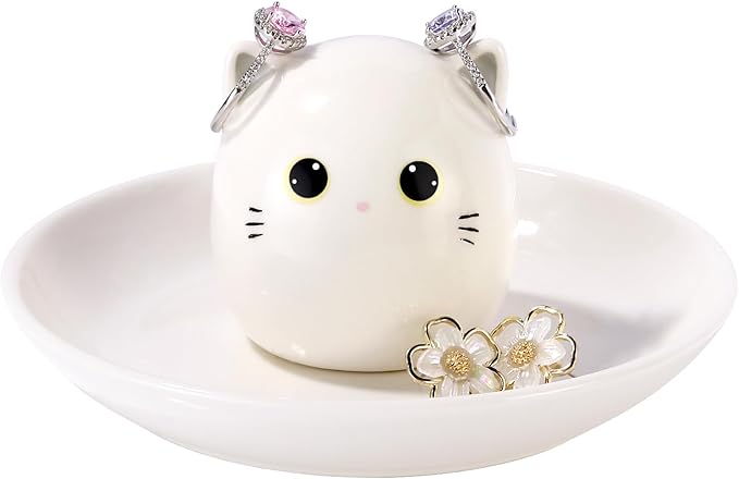 Cat Mom Gifts for Women, Kitty Cat Ring Holder for Jewelry, Jewelry Tray Dish Rings Bracelets Earrings Trinket Tray, Mother's Day Birthday Wedding Christmas Gifts