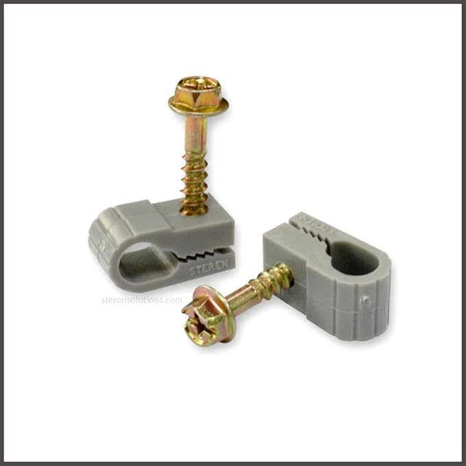 STEREN Coaxial Cable Clips - Cable Holder - Wire Clips - Siding Clips for Hanging - Cord Holder for Desk - Cable Clamps (Gray, 100 Count - Single Screw)