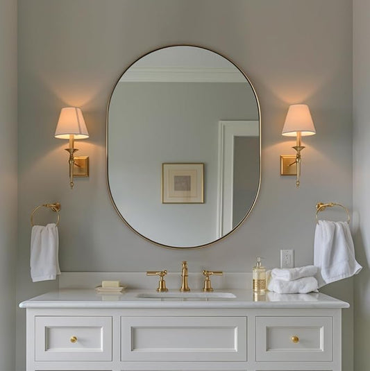 ANDY STAR Oval Bathroom Mirror, 24x32’’ Gold Oval Mirror Pill-Shaped Design in Stainless Steel Metal Frame for Bathroom, Entryway, Living Room, Contemporary 1" Deep Wall Mount Vertical or Horizontal