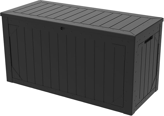 110 Gallon Resin Deck Box Waterproof Outdoor Storage Box for Patio Furniture Pool Accessories Indoor Storage for Cushion Garden Tools, Black