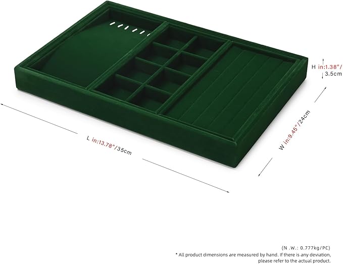 4 In 1 Velvet Jewelry Trays Jewelry Drawer Organizer Tray Stackable Jewelry Trays Necklace Bracelet Ring Earring Organizer Tray(Green)
