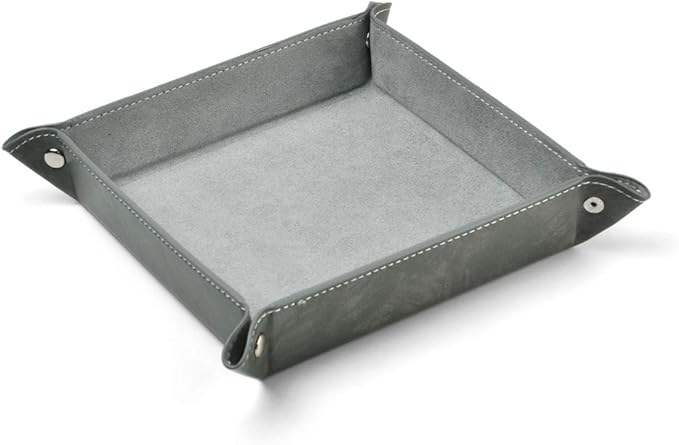 Oirlv Premium Leather Valet Tray for Men Jewelry Organizer, Desktop Storage,Key Wallets Cell Phones Catchall Tray Nightstand or Dresser Organizer Plate (Grey)